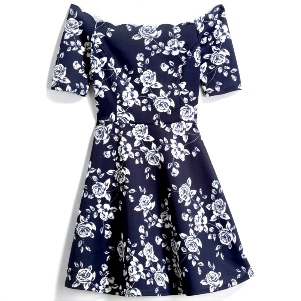 NINE BRITTON Vandalie off-the-shoulder, scalloped neckline ponte dress